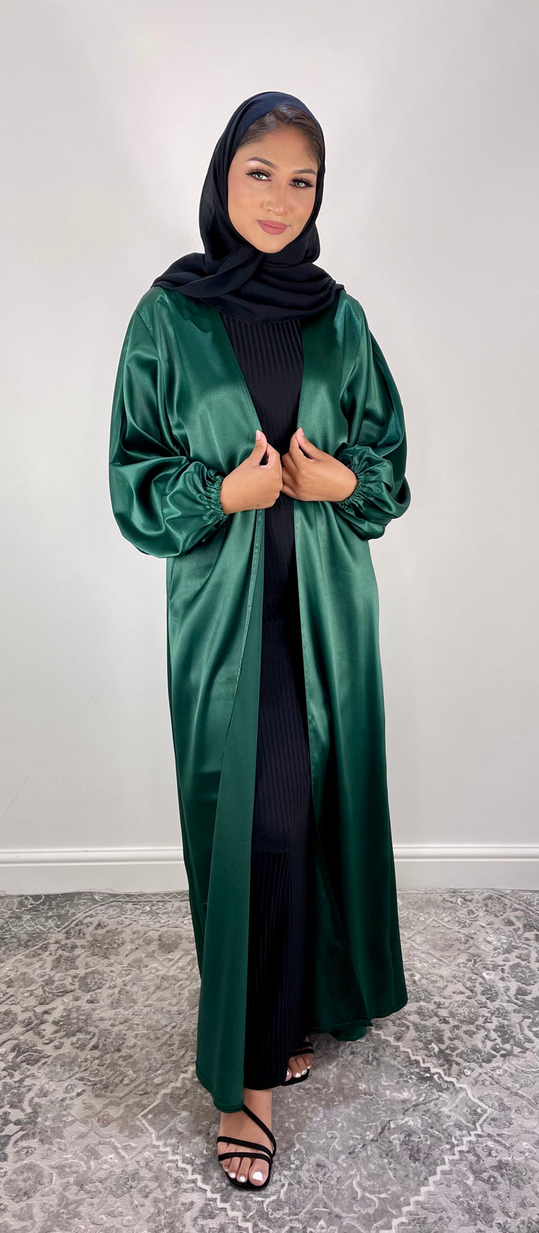 Emerald puff satin silk abaya ...